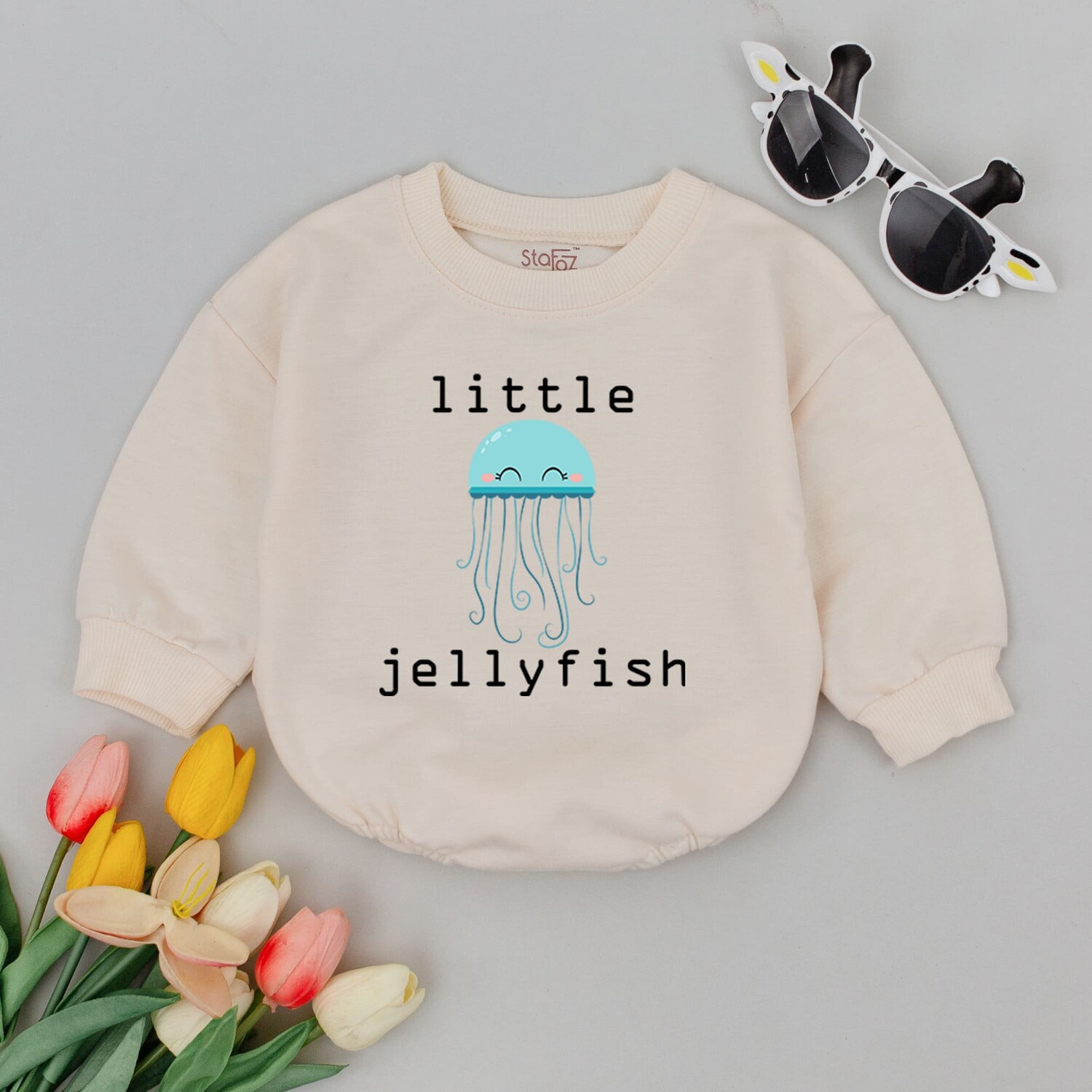 Little Jellyfish Baby Romper Unisex Baby Outfit Minimalist Gender Neutral Baby Shower Gift image 1