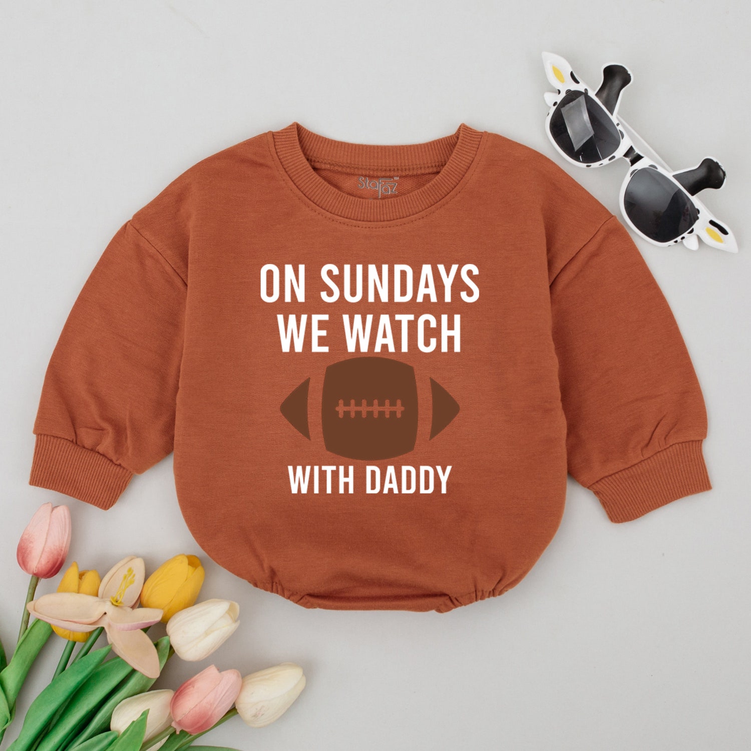 On Sundays We Watch Football Baby Romper Fall Baby Clothes Daddy's Girl Outfit Football Season image 1