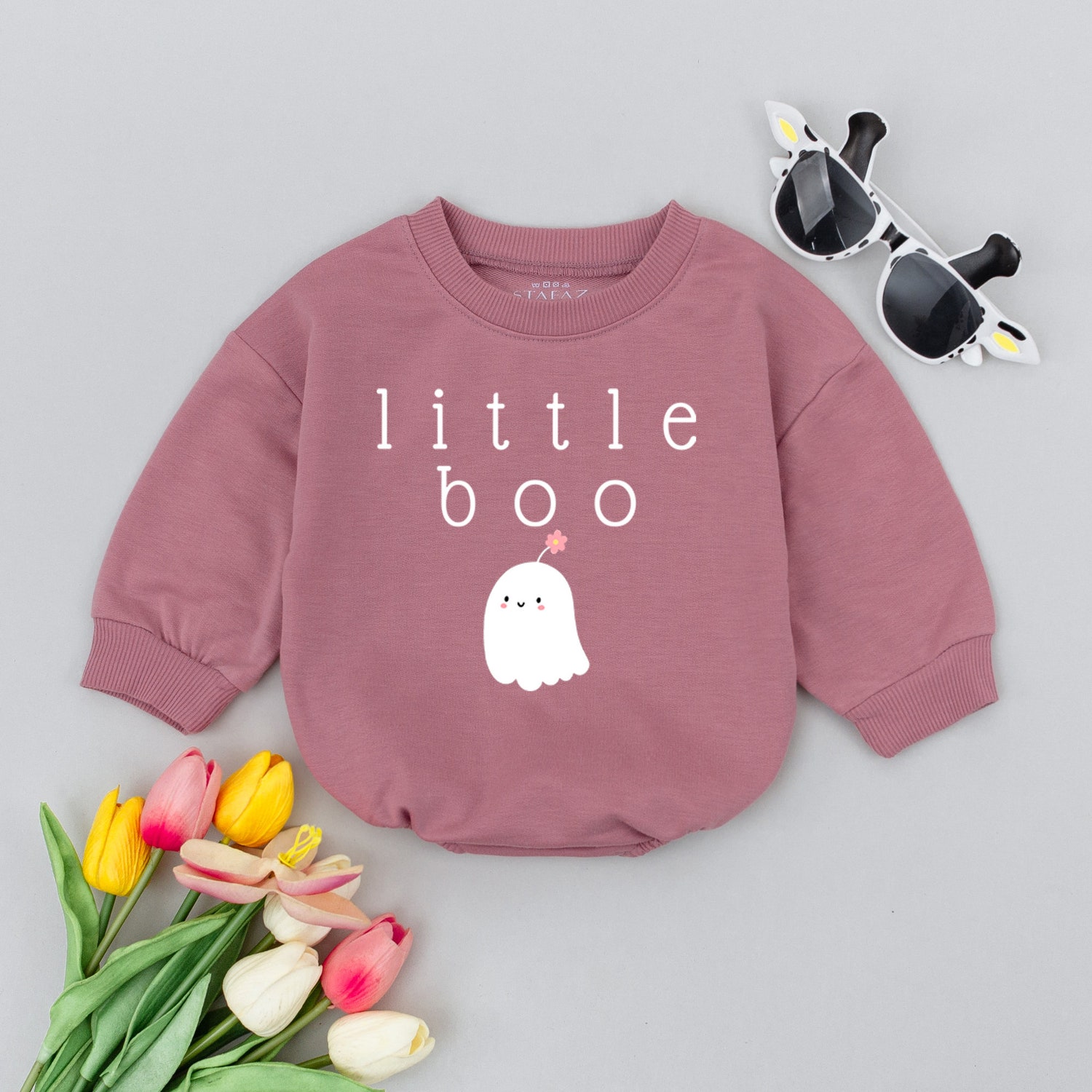 Halloween Baby Romper Little Boo Bodysuit Toddler Fall Outfit Newborn Bubble Romper image 3