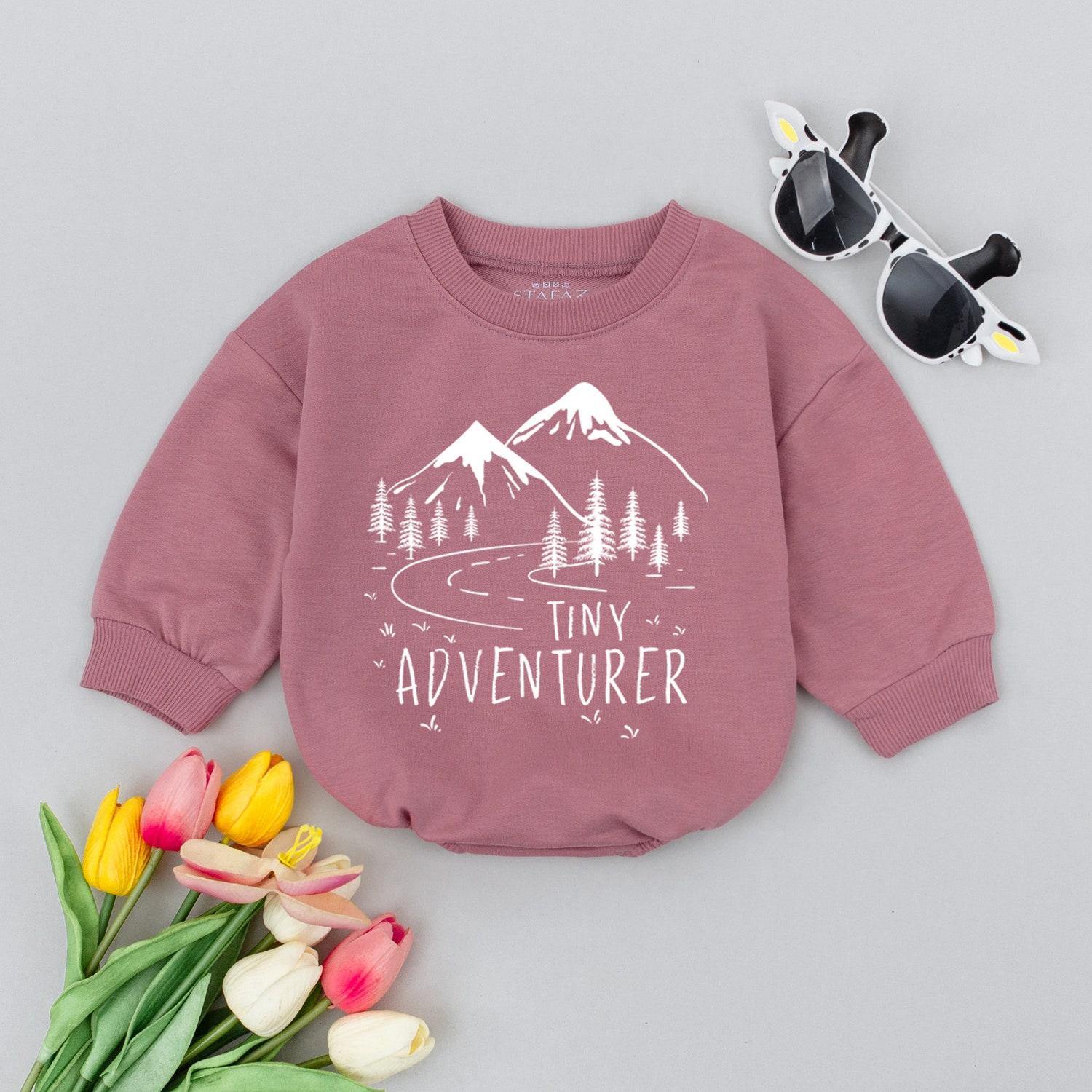 Tiny Adventurer Baby Romper Forest and Travel Baby Outfit Woodland Camping Hiking Bodysuit image 3