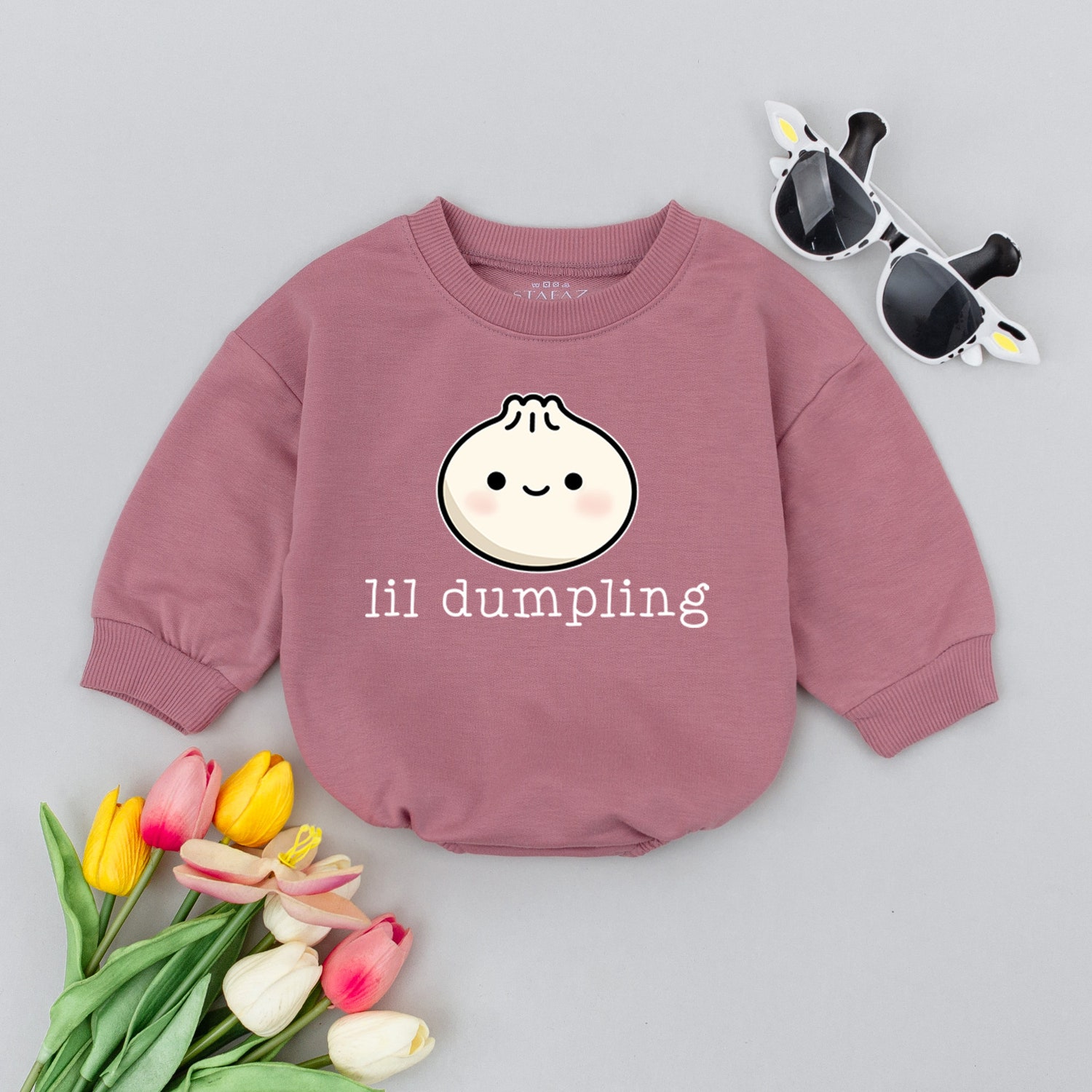 Lil Dumpling Baby Romper Vegan Baby Bodysuit Cute Food Themed Baby Shower Gift image 2