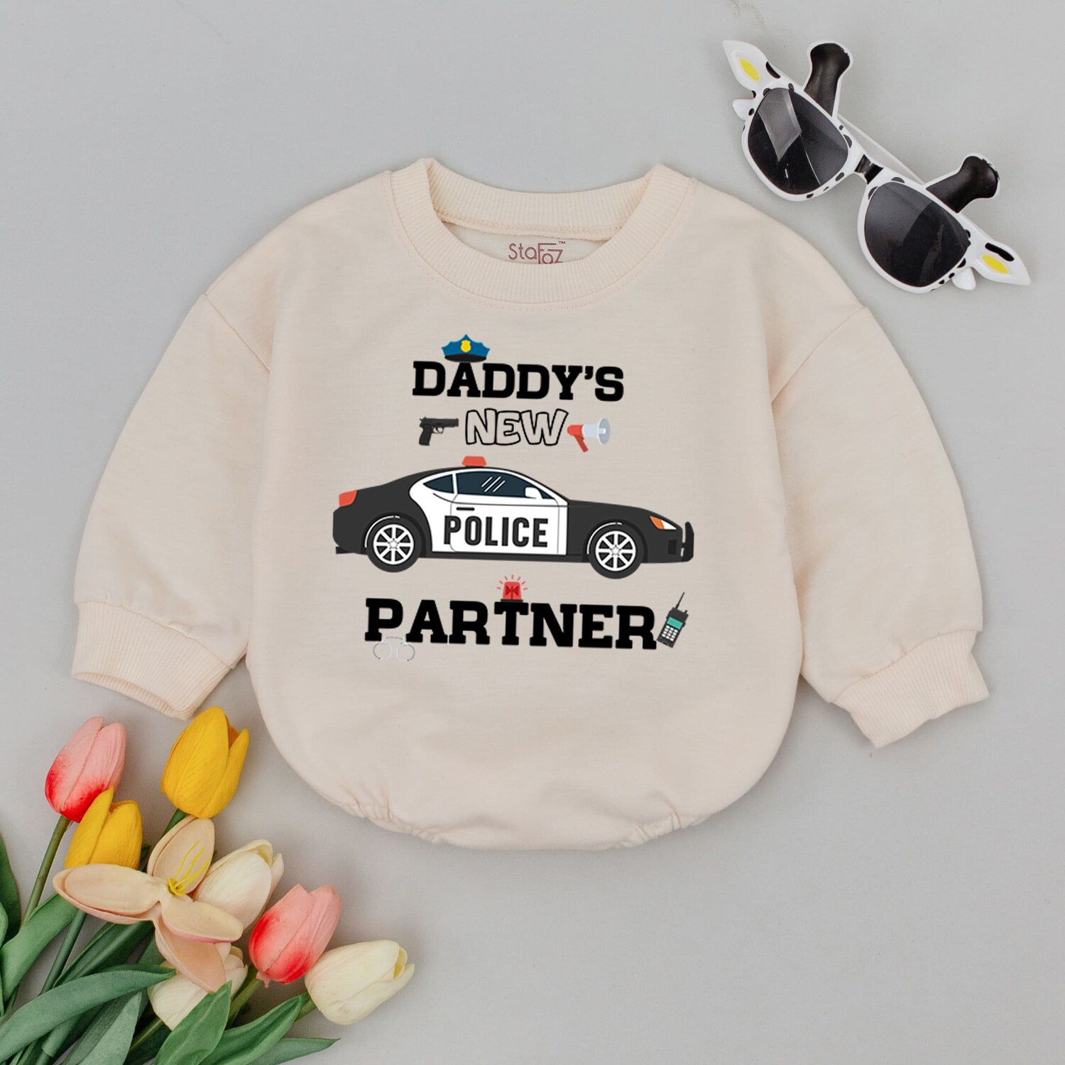 Daddy's New Partner Policeman Baby Romper Baby Shower Gift Father's Day My Dad is a Cop image 1