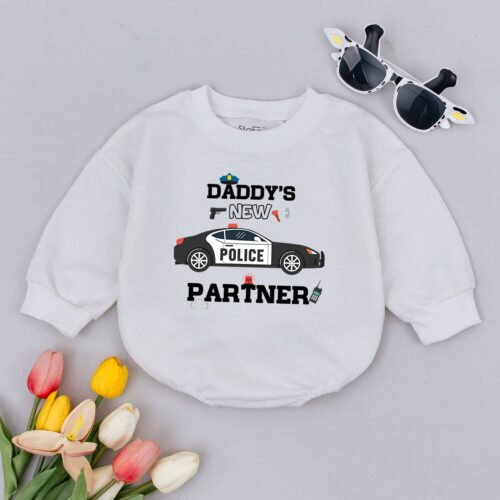 Daddy's New Partner Policeman Baby Romper Baby Shower Gift Father's Day My Dad is a Cop image 0