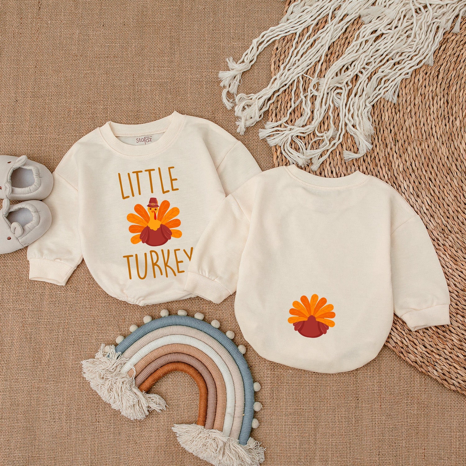 Thanksgiving Little Turkey Romper Infant Outfit for Fall Baby Shower or First Thanksgiving image 2