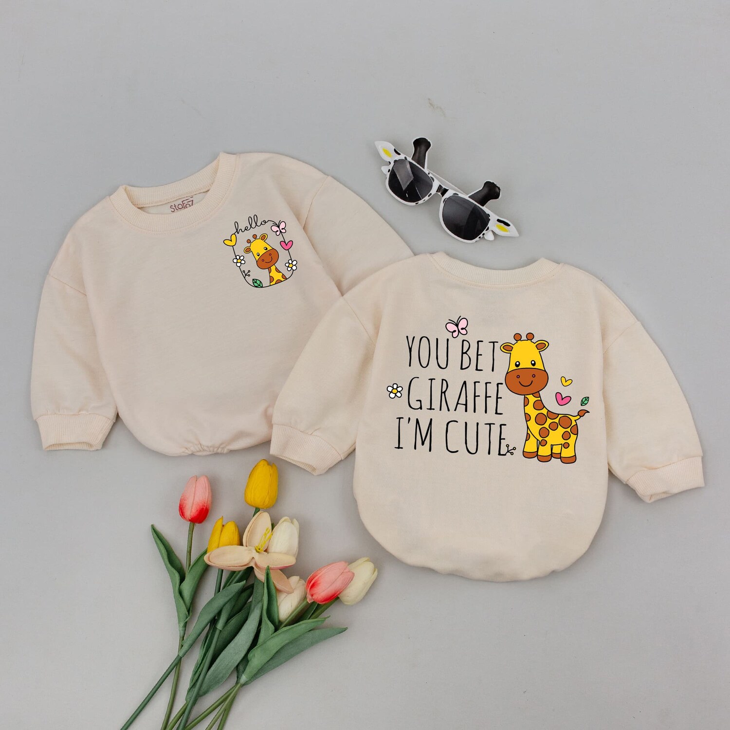 You Bet Giraffe I'm Cute Baby Romper Funny Animal Baby Clothes Giraffe Baby Outfit image 1