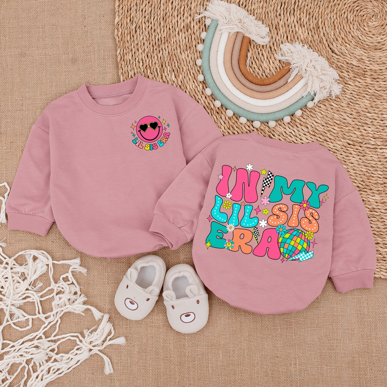 In My Lil Sis Era Baby Girl Bubble Romper Cute Baby Girl Outfit Little Sister Gift image 2