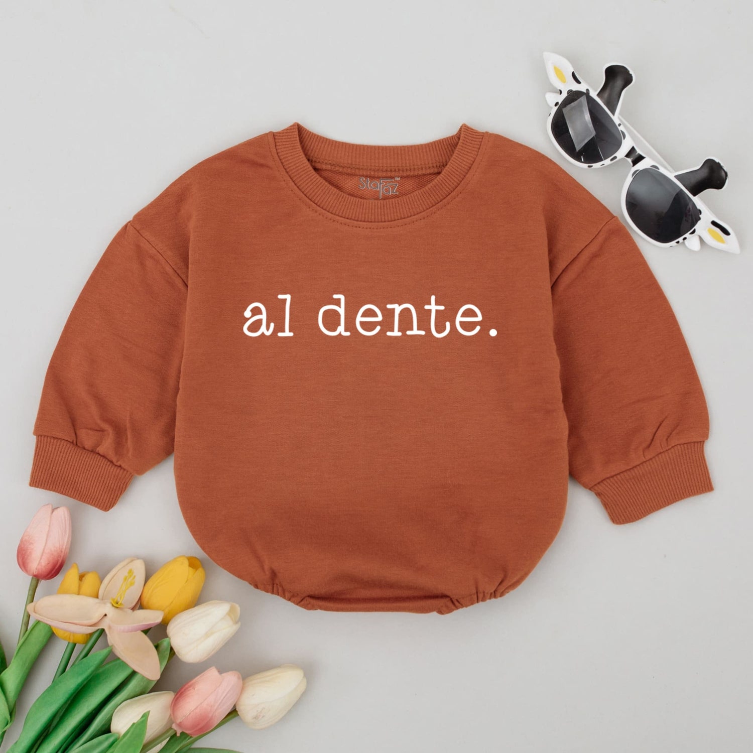 Al Dente Italian Pasta Baby Romper Minimalist Baby Shower Gift for Pasta Lovers image 3