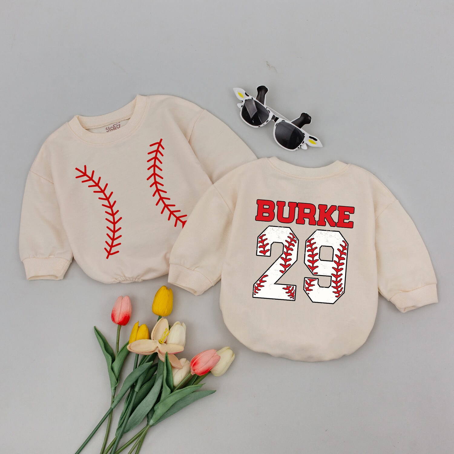 Custom Personalized Baseball Jersey Bodysuit Baby Clothes with Name & Number Baseball Baby Outfit image 2