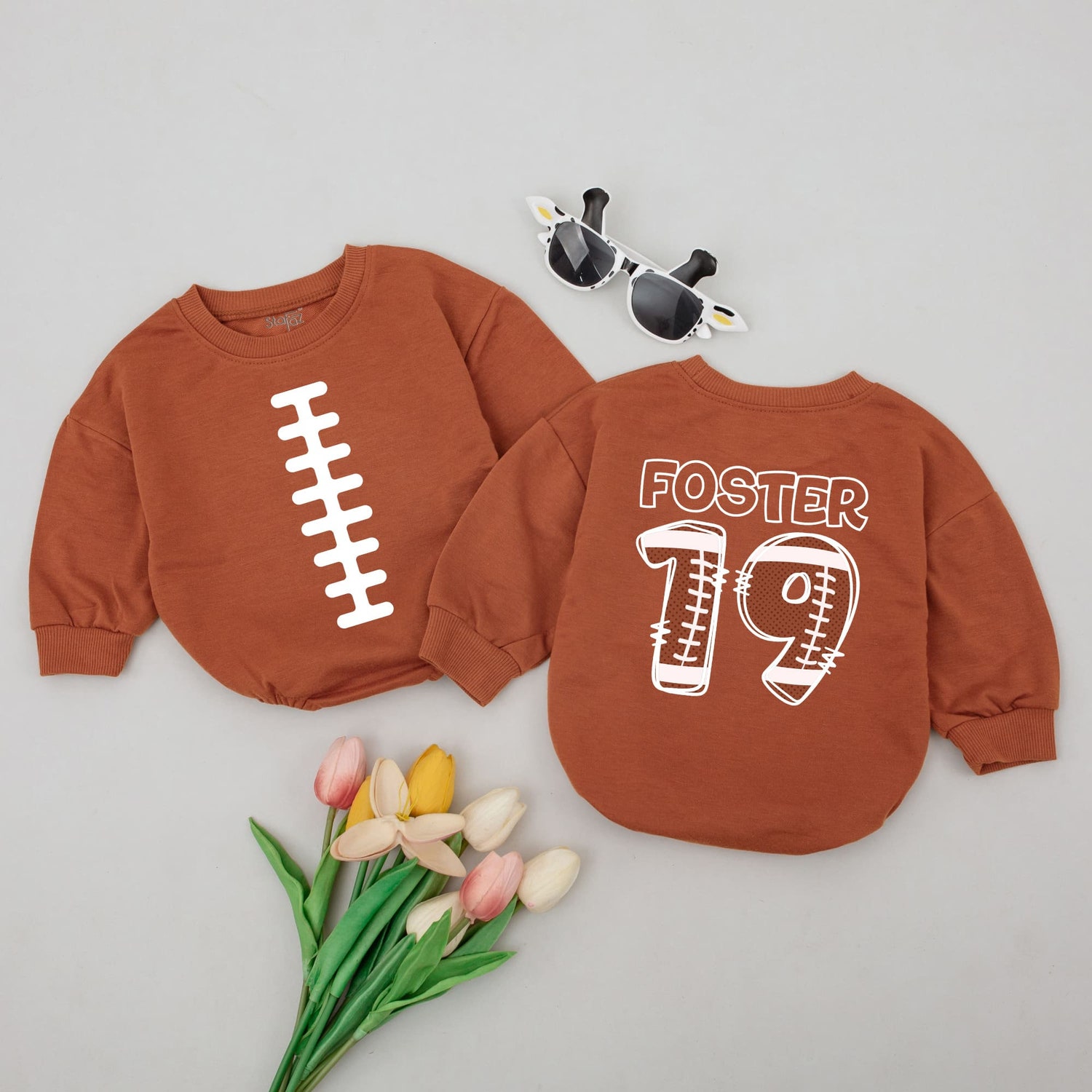 Custom Football Baby Romper with Name and Number Personalized Baby Outfit Football Baby Clothes image 2