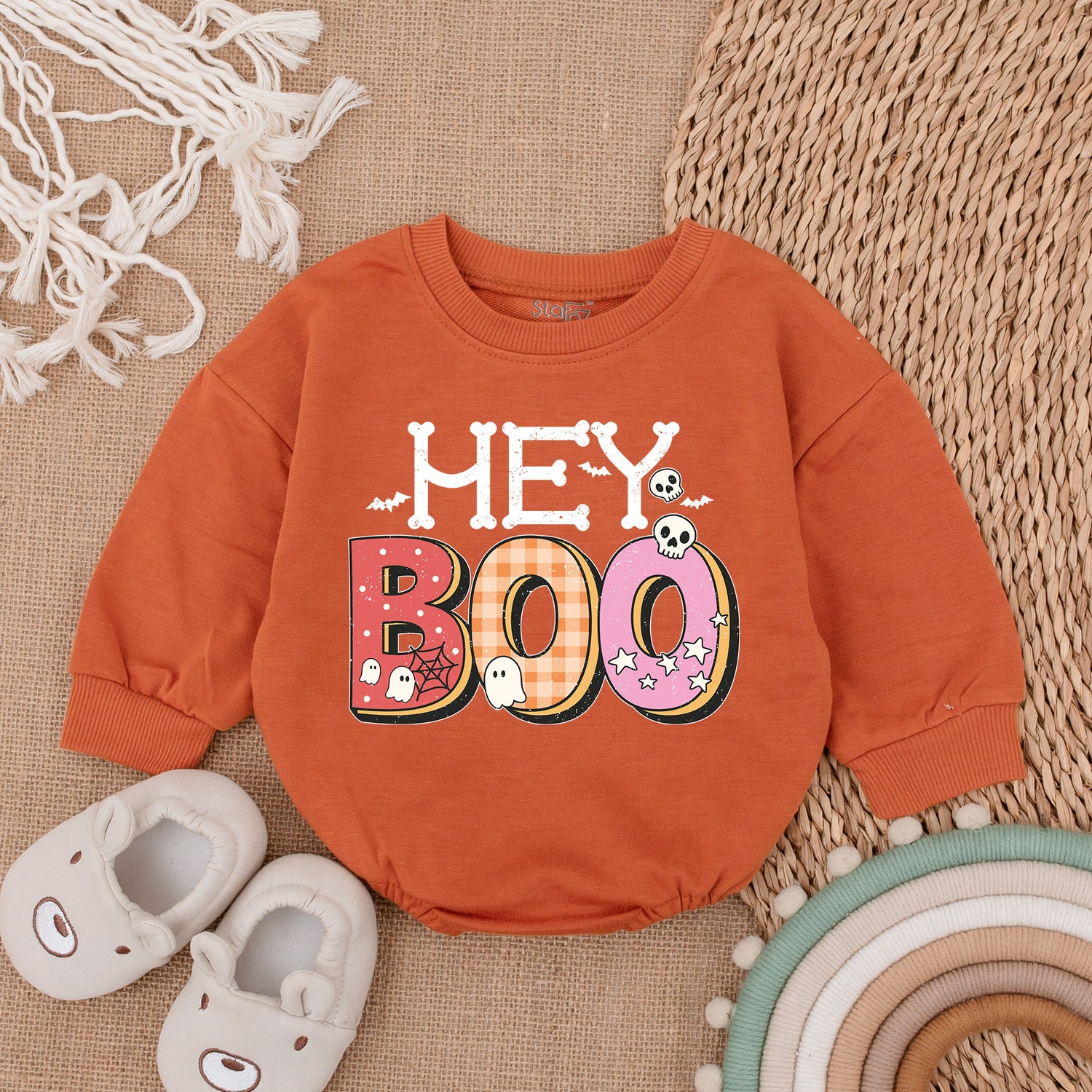 Retro Ghost Baby Bodysuit Cute Halloween Romper First Halloween Baby Clothes Outfit image 4