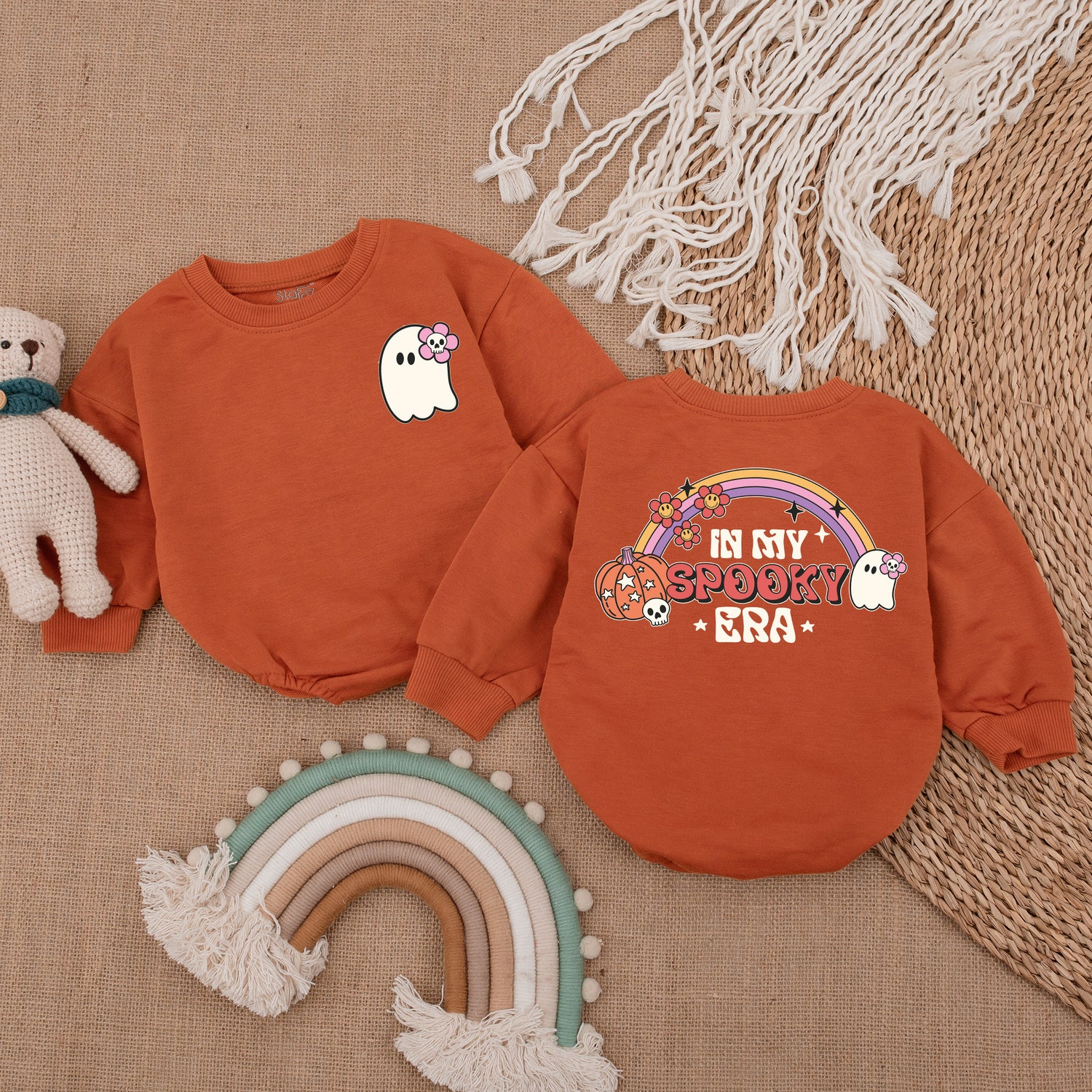 Spooky Retro Ghost Baby Bodysuit Cute Halloween Romper First Halloween Outfit image 3