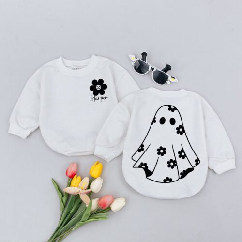 Personalized Baby Ghost Romper Halloween Bodysuit Newborn Fall Outfit Toddler Baby Clothes image 0