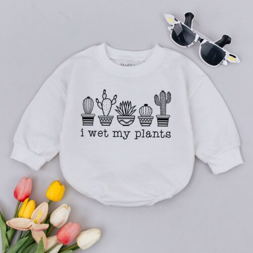 Funny I Wet My Plants Retro Baby Romper Cute Plant Toddler Sweater Vegan Farm Bodysuit image 0