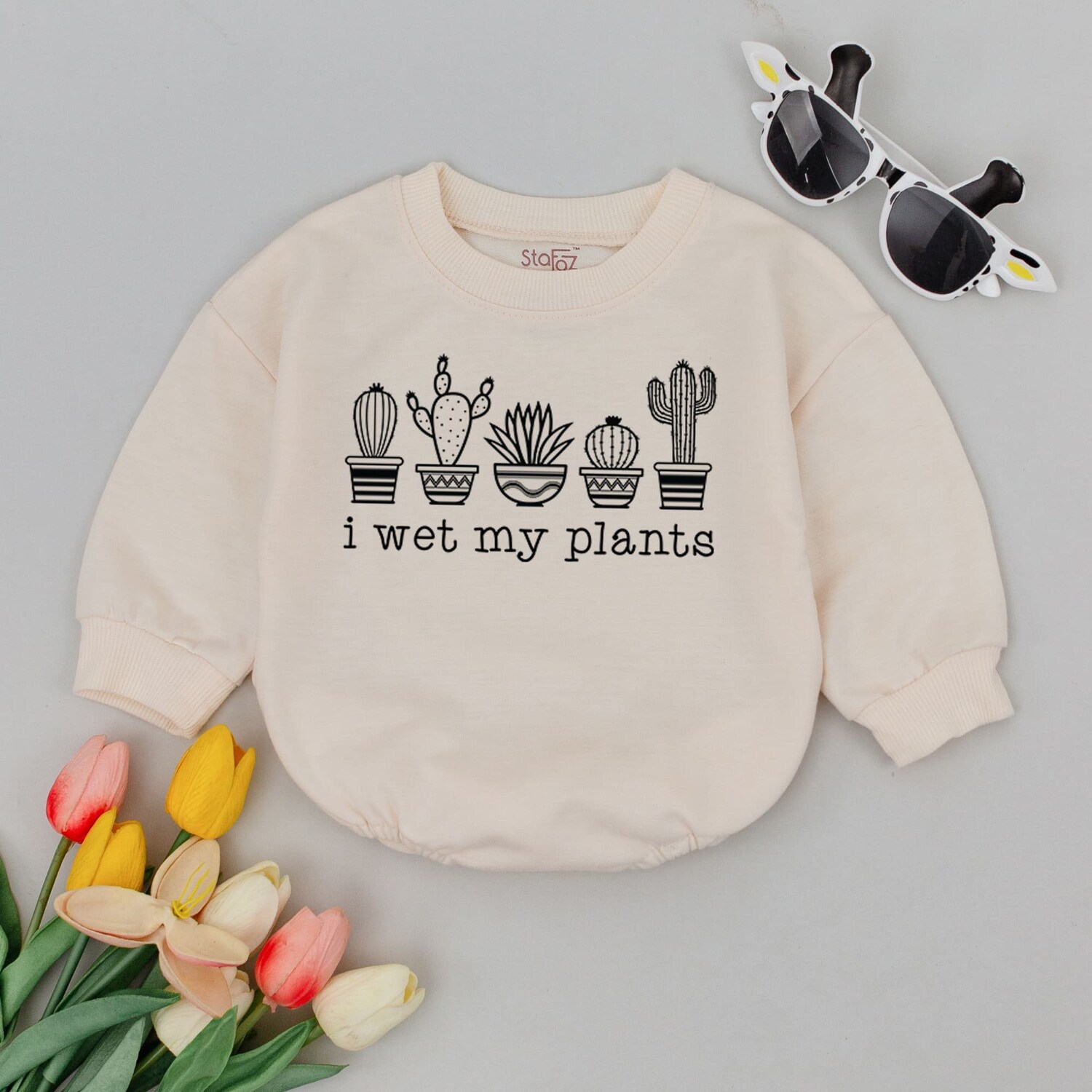 Funny I Wet My Plants Retro Baby Romper Cute Plant Toddler Sweater Vegan Farm Bodysuit image 3