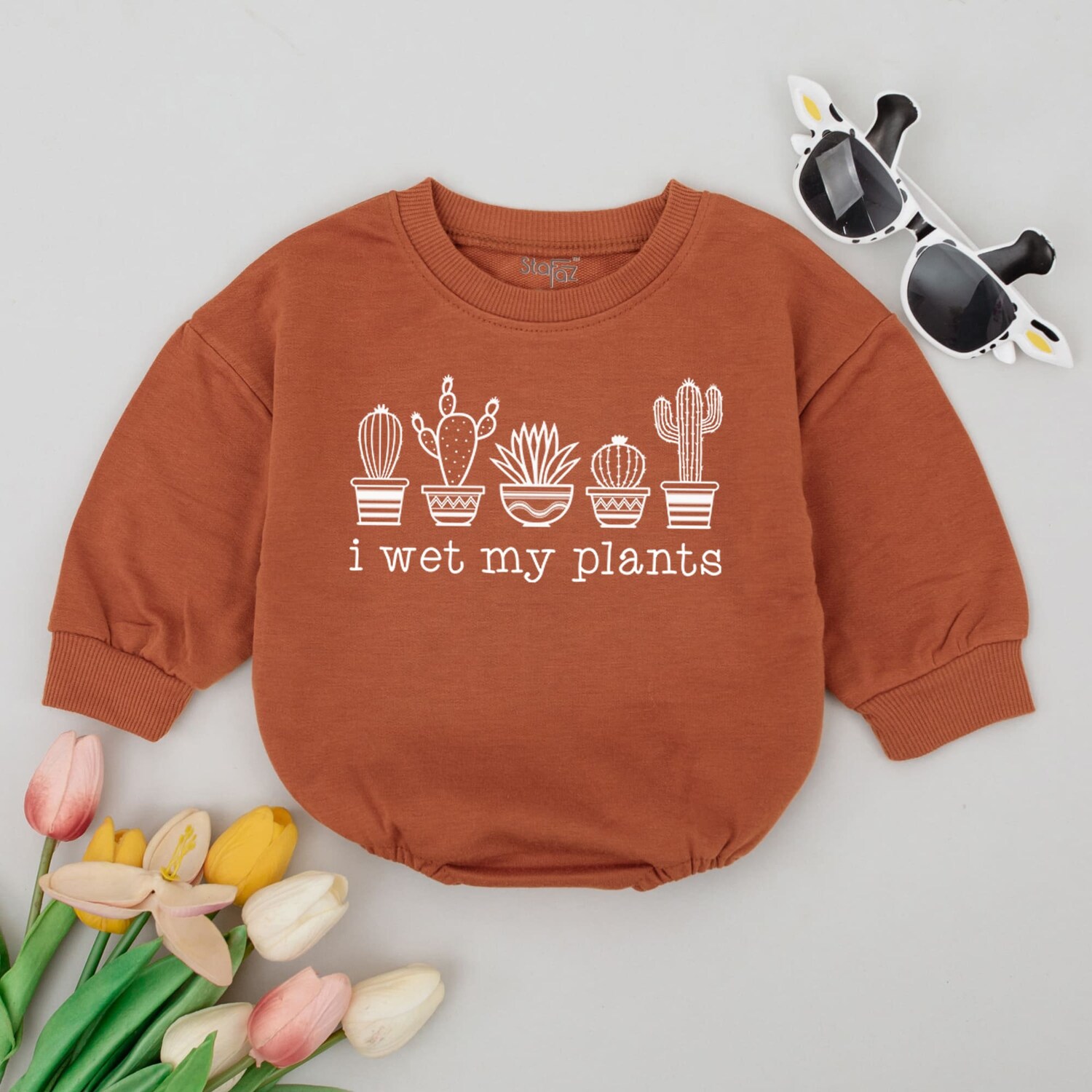 Funny I Wet My Plants Retro Baby Romper Cute Plant Toddler Sweater Vegan Farm Bodysuit image 1