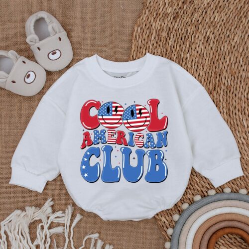 Patriotic Baby Romper Retro 4th of July Bubble Bodysuit Newborn American Outfit image 0