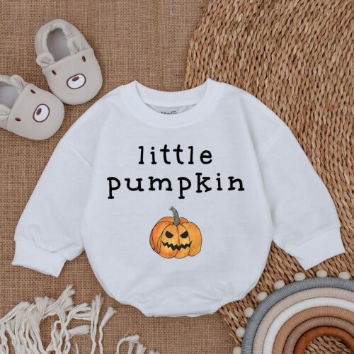 Little Pumpkin Baby Romper Baby Girl/Boy Halloween Outfit Baby Shower Gift Fall Bodysuit image 0