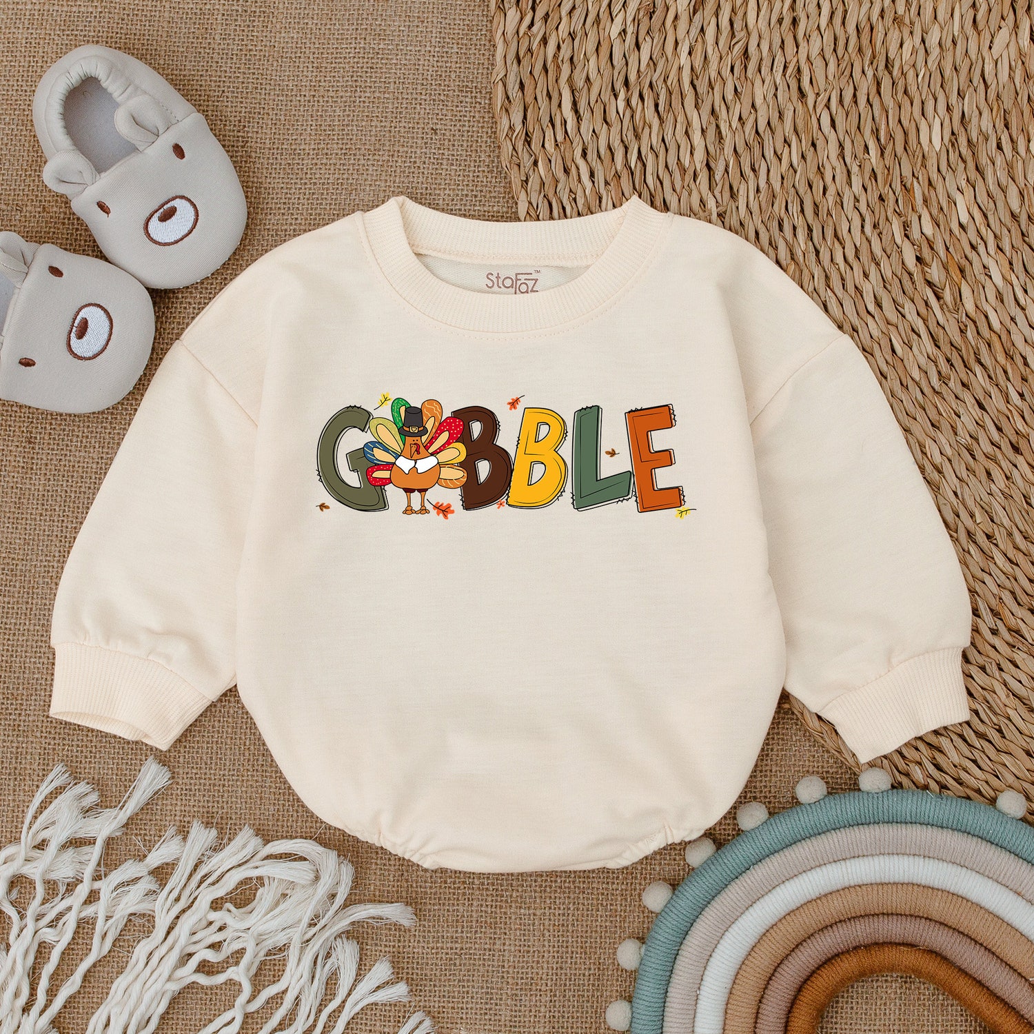 Thanksgiving Baby Romper Gobble Fall Bodysuit First Thanksgiving Outfit Baby Shower Gift image 1