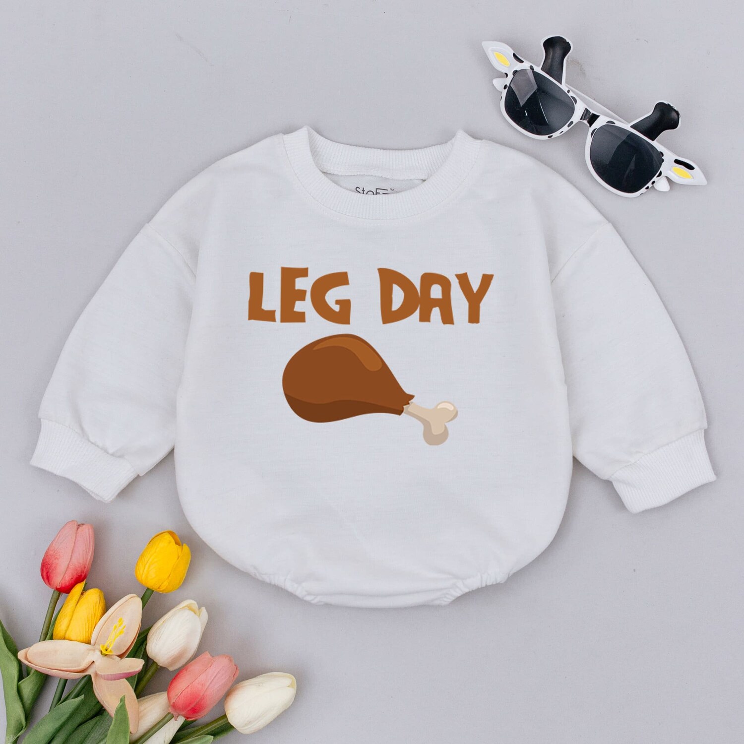 Retro Thanksgiving Turkey Leg Baby Romper Funny Toddler Sweater Minimalist Baby Bodysuit image 1