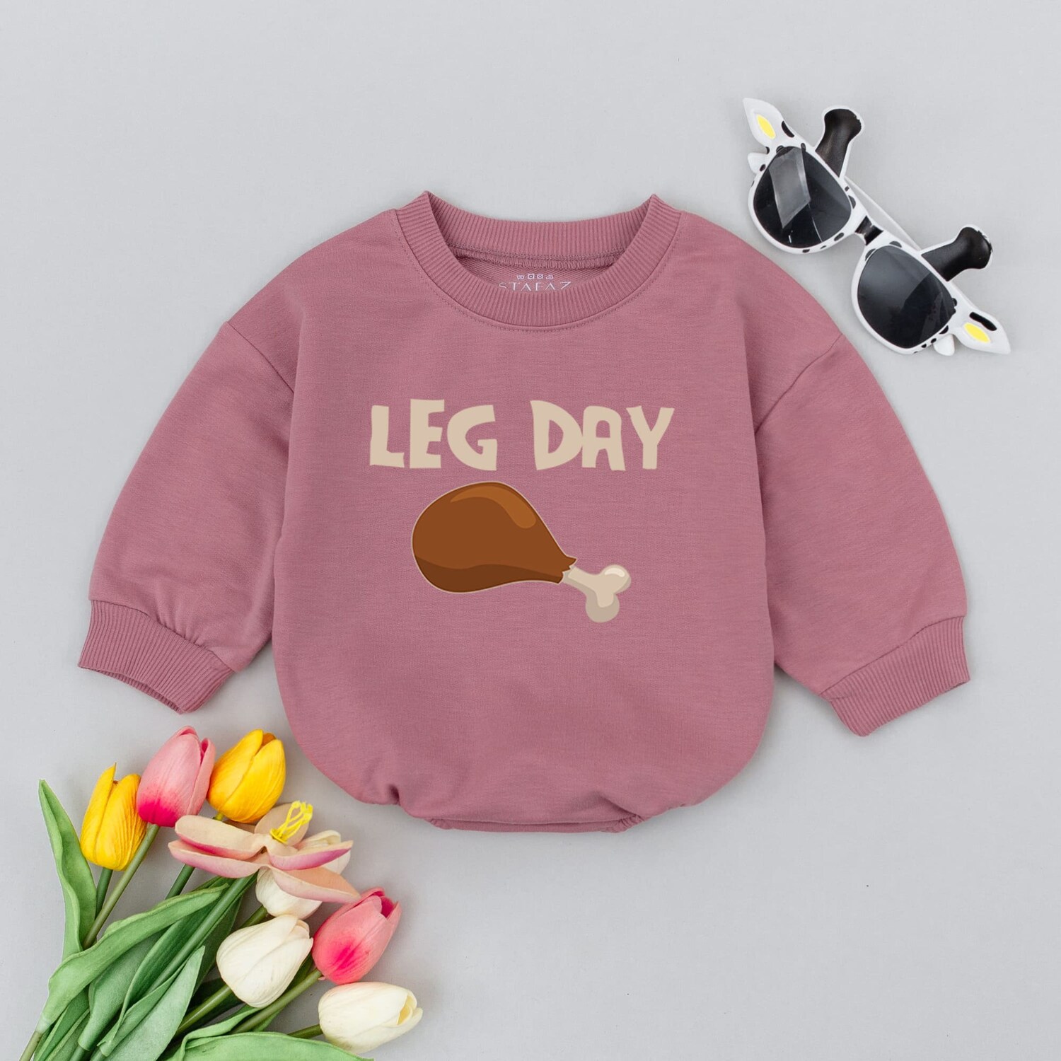 Retro Thanksgiving Turkey Leg Baby Romper Funny Toddler Sweater Minimalist Baby Bodysuit image 2