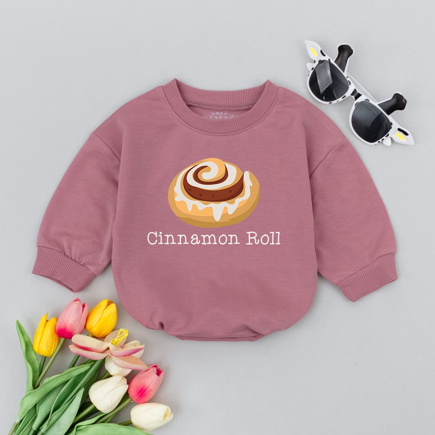 Cinnamon Roll Baby Bodysuit Unisex Food-Themed Outfit Minimalist Baby Romper image 2