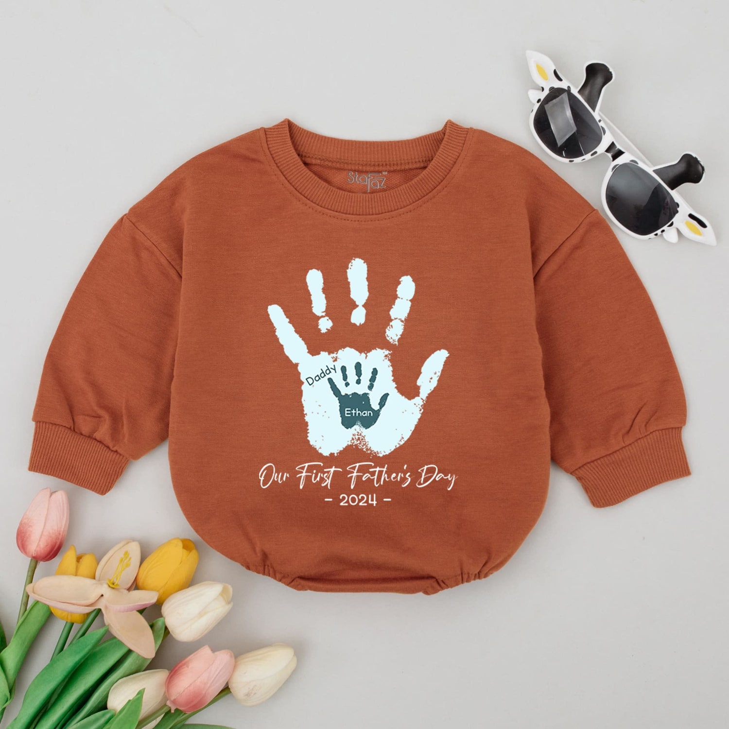 Personalized First Father's Day Romper Dad & Baby Handprint Father's Day Gift Baby Clothes image 2