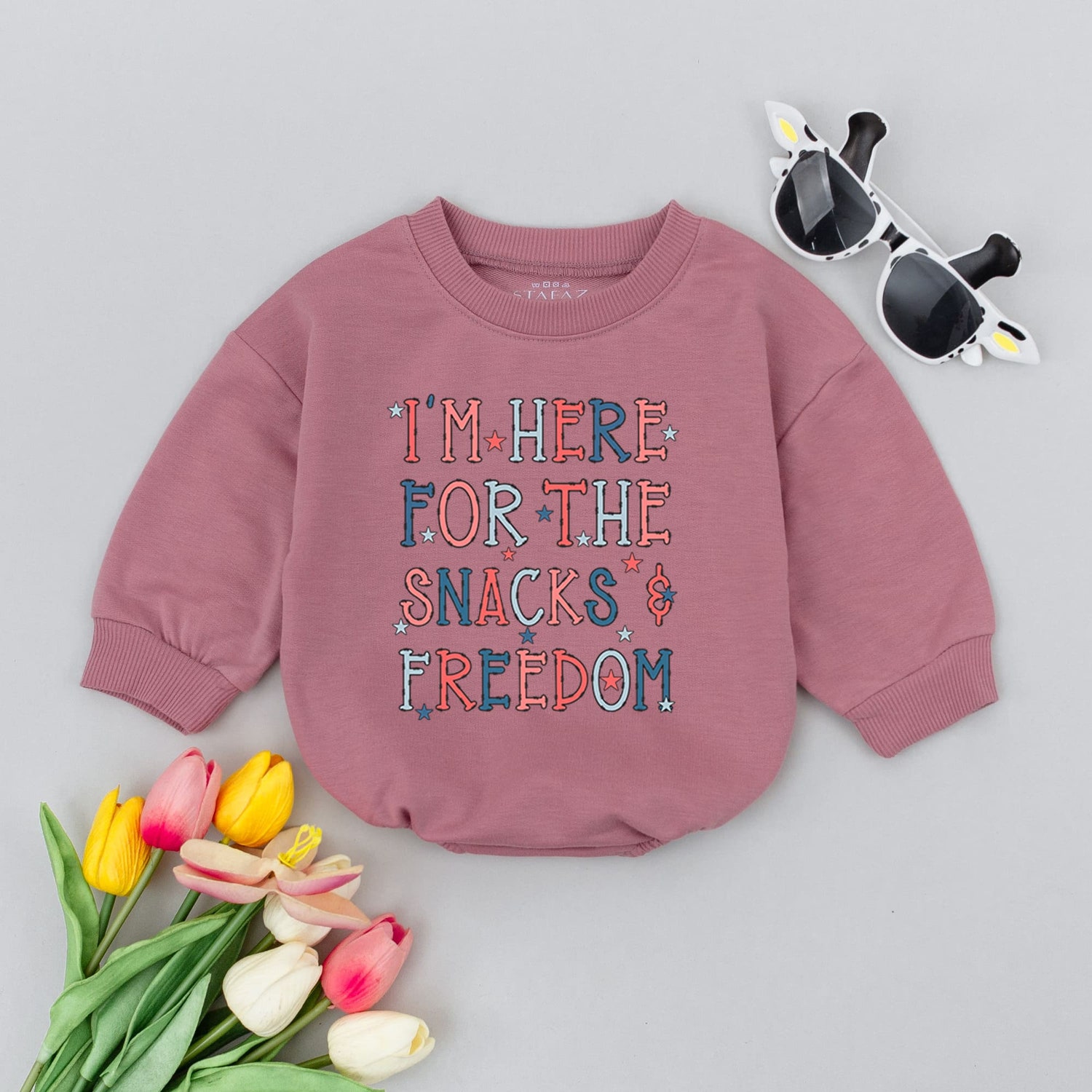 I'm Here for The Snacks and Freedom Baby Romper Fourth of July Baby Clothes Cute July 4th Baby Gift image 2