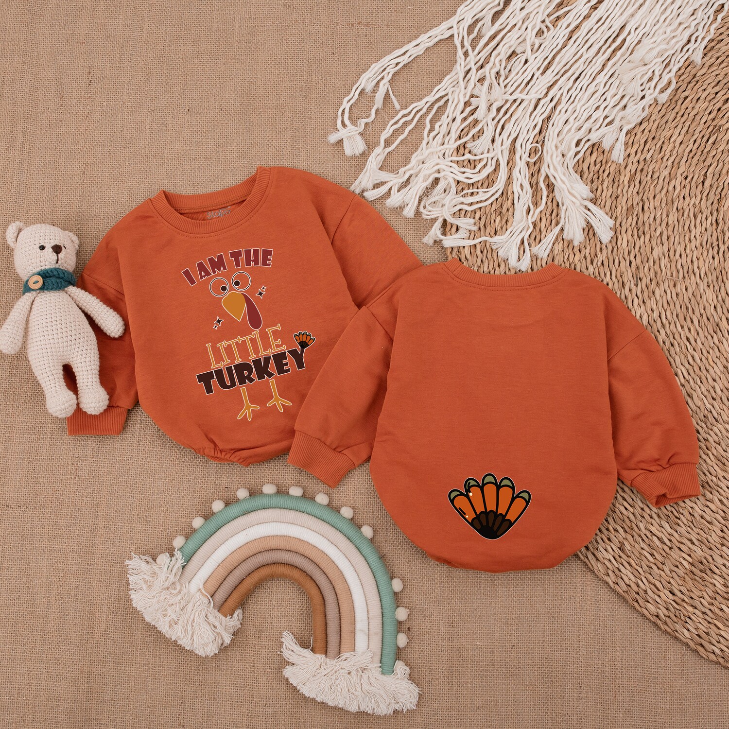 Little Turkey Romper Thanksgiving Infant Outfit Fall Baby Shower First Thanksgiving image 3