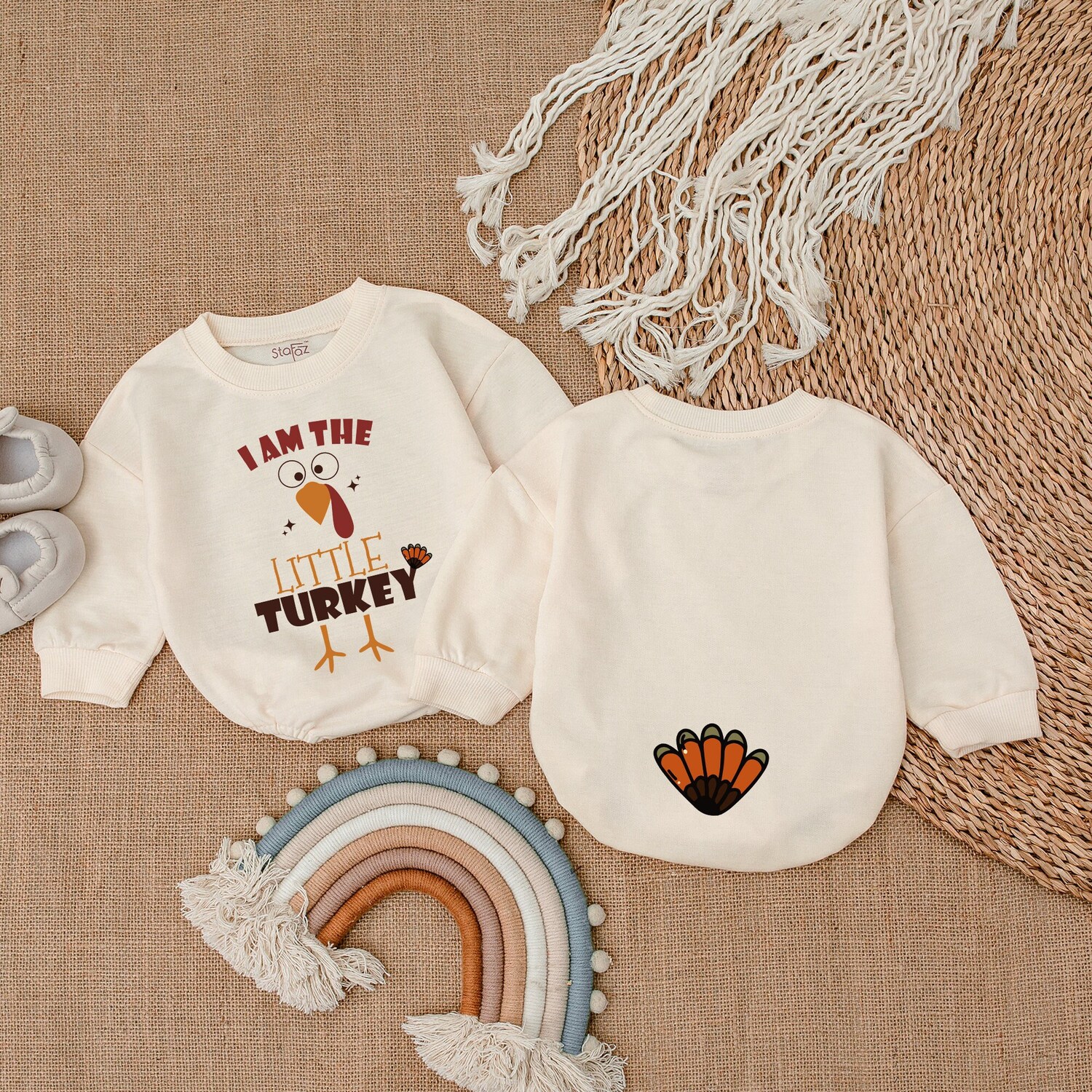 Little Turkey Romper Thanksgiving Infant Outfit Fall Baby Shower First Thanksgiving image 2