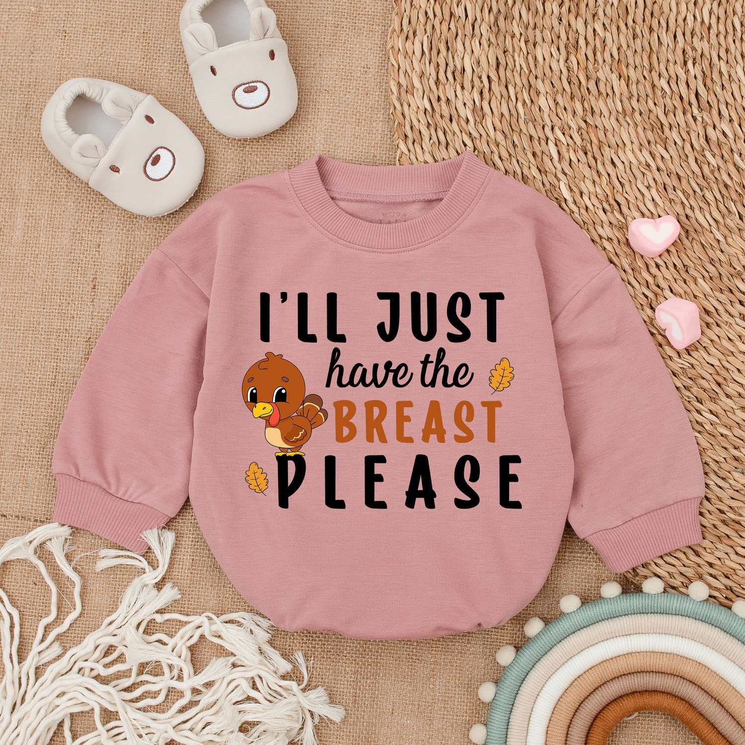 I'll Just Have the Breast Please Romper Thanksgiving Baby Girl Outfit Fall Baby Shower Gift image 2