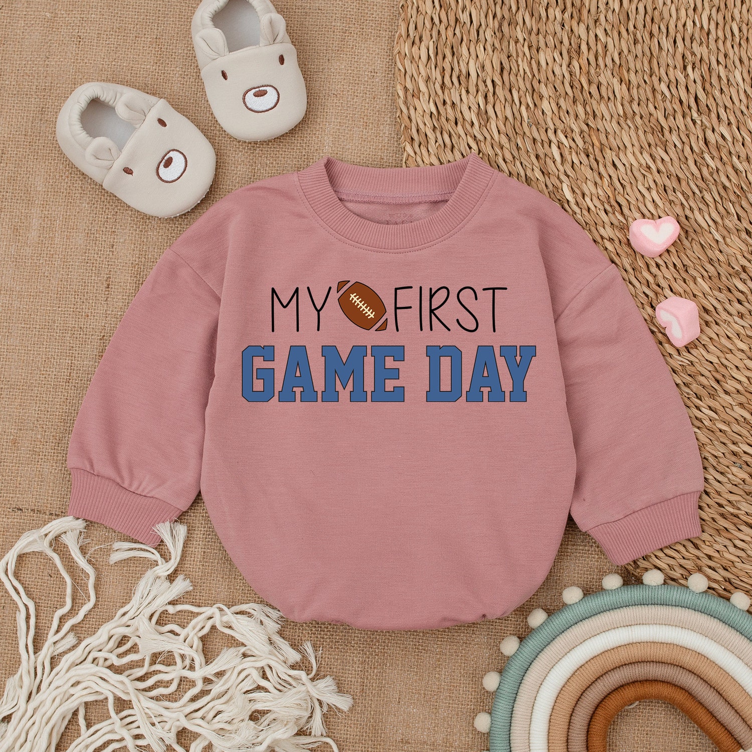 Football Baby Romper First Game Day Outfit Newborn Bodysuit Baby Shower Gift Father's Day image 2