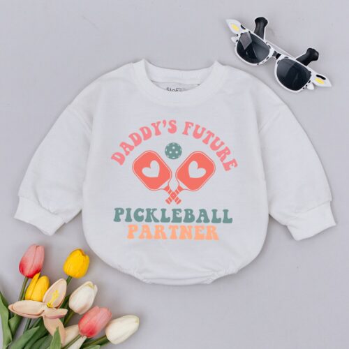 Daddy’s Future Pickleball Partner Baby Romper Pickleball Baby Clothes Oversized Outfit image 0