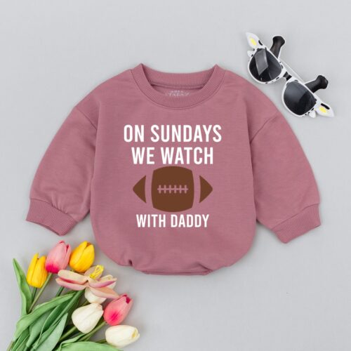 On Sundays We Watch Football Baby Romper Fall Baby Clothes Daddy's Girl Outfit Football Season image 0