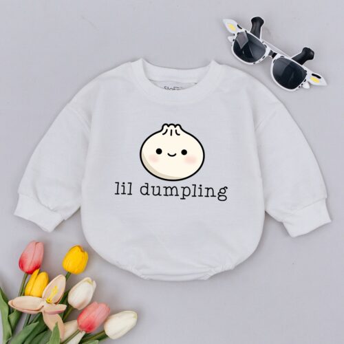 Lil Dumpling Baby Romper Vegan Baby Bodysuit Cute Food Themed Baby Shower Gift image 0