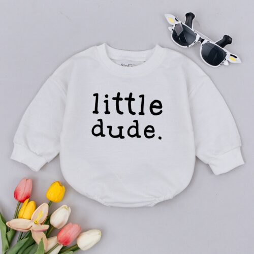 Little Dude Baby Romper Cute Baby Boy Clothes New Baby Shower Gift Gender Reveal Outfit image 0