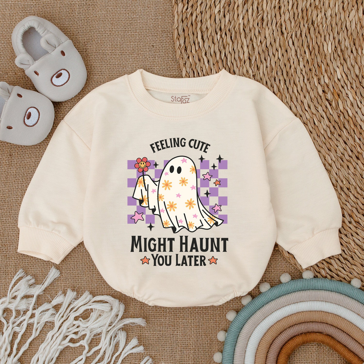 Feeling Cute Baby Ghost Bodysuit My First Halloween Outfit Baby Romper Halloween Baby Clothes image 1