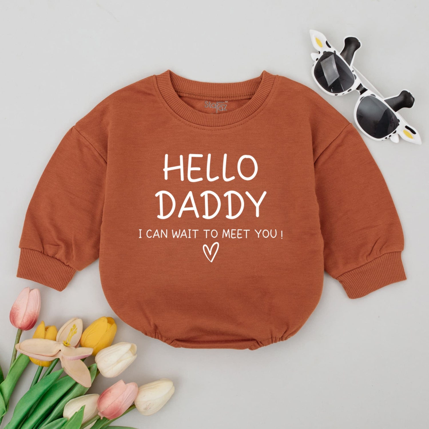 Hello Daddy Can't Wait to Meet You Baby Romper Funny Bodysuit Baby Shower Father's Day Gift image 2