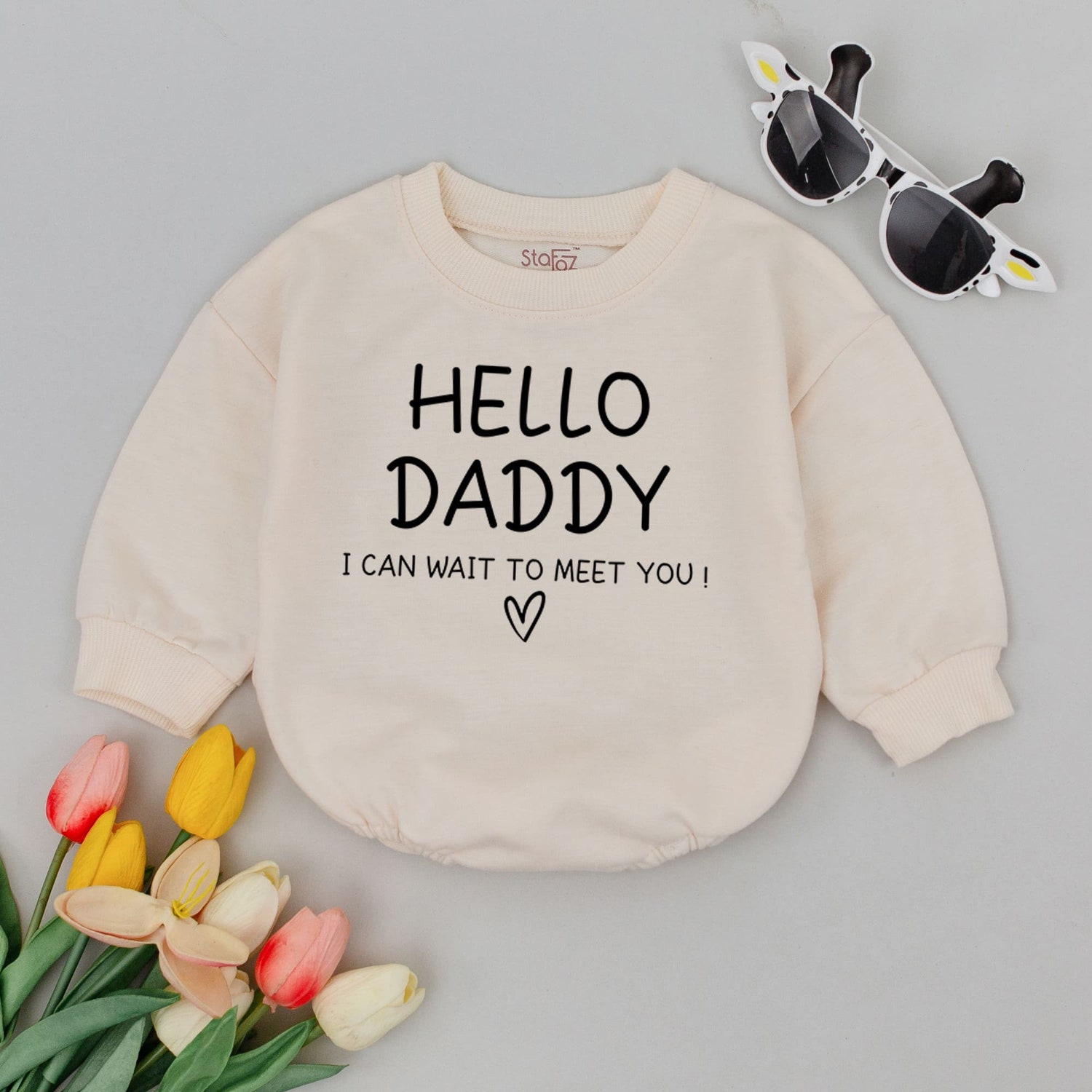 Hello Daddy Can't Wait to Meet You Baby Romper Funny Bodysuit Baby Shower Father's Day Gift image 3