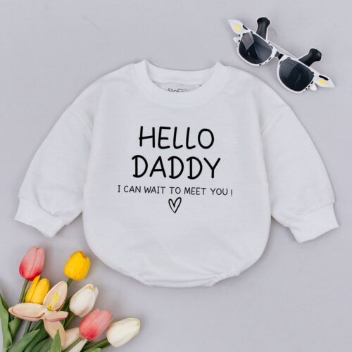 Hello Daddy Can't Wait to Meet You Baby Romper Funny Bodysuit Baby Shower Father's Day Gift image 0