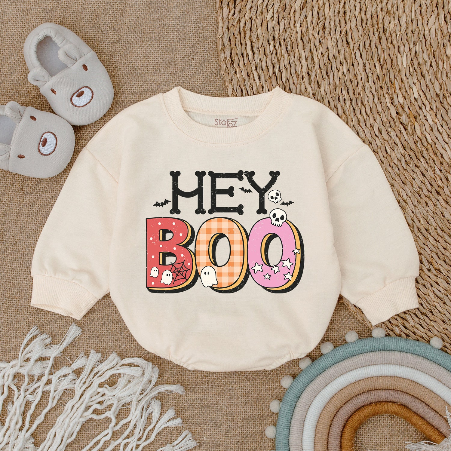 Retro Ghost Baby Bodysuit Cute Halloween Romper First Halloween Baby Clothes Outfit image 1