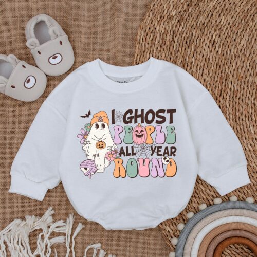 I Ghost People All Year Baby Romper First Halloween Baby Outfit Cute Halloween Baby Clothes image 0