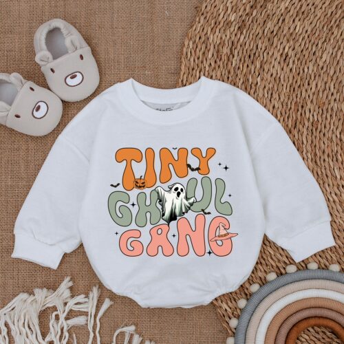 Tiny Ghoul Gang Baby Romper First Halloween Outfit Cute Bubble Baby Costume image 0