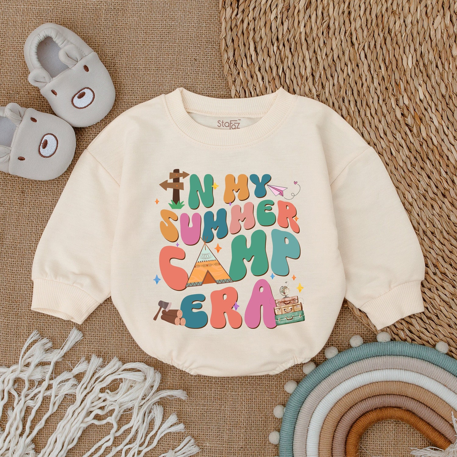 In My Camping Era Baby Romper Summer Vacation Baby Bodysuit Newborn Boy Outfit image 1