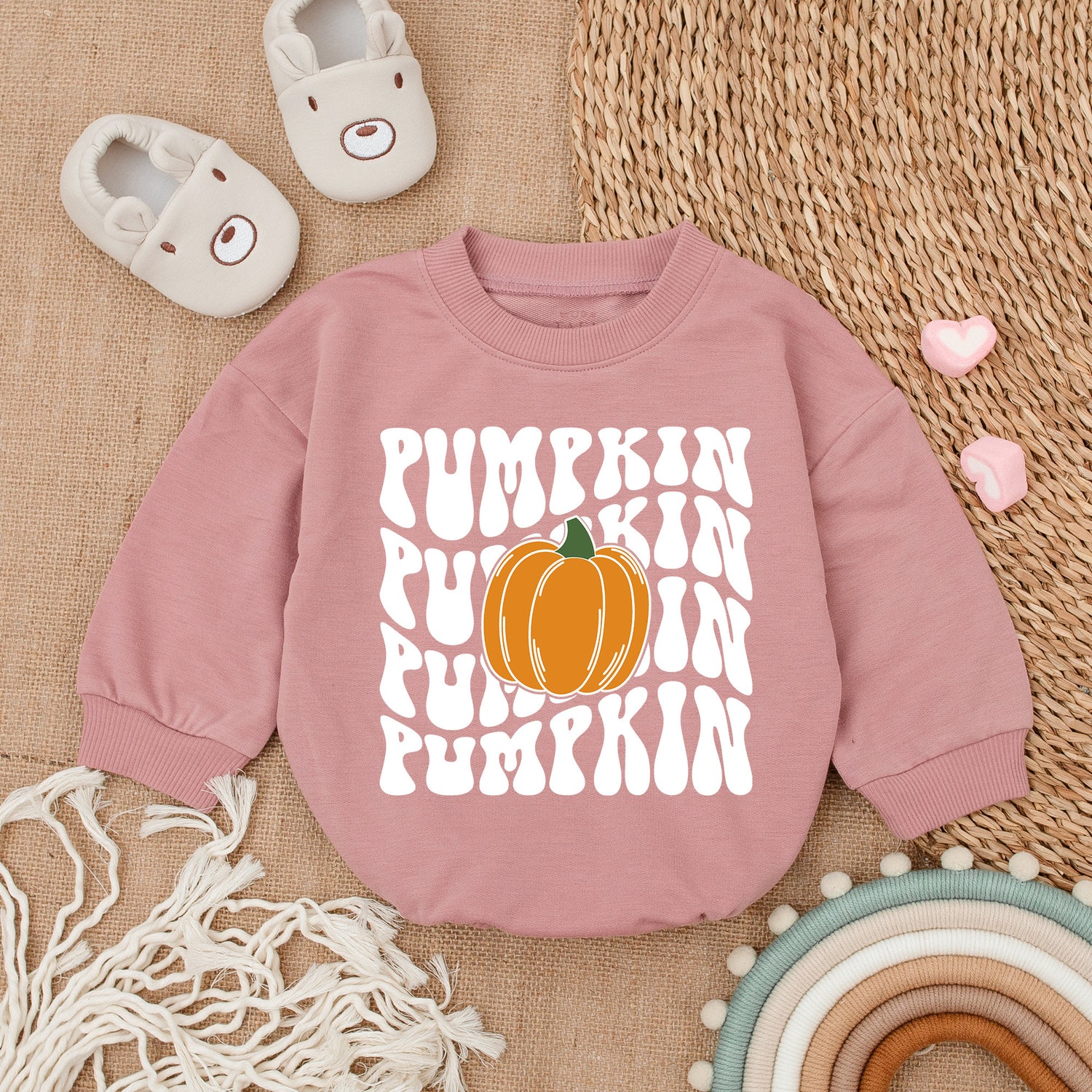 First Thanksgiving Pumpkin Bubble Romper Baby Fall Clothes Fall Baby Outfit image 2