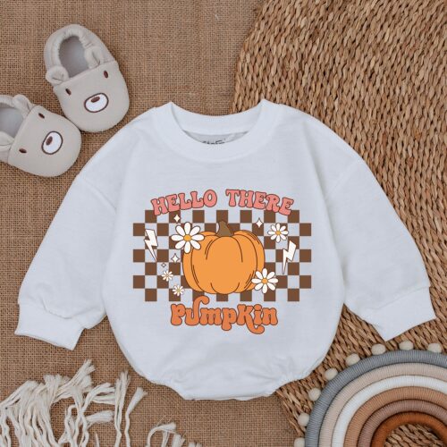 My First Thanksgiving Baby Romper Hello Pumpkin Fall Baby Clothes Thanksgiving Outfit image 0