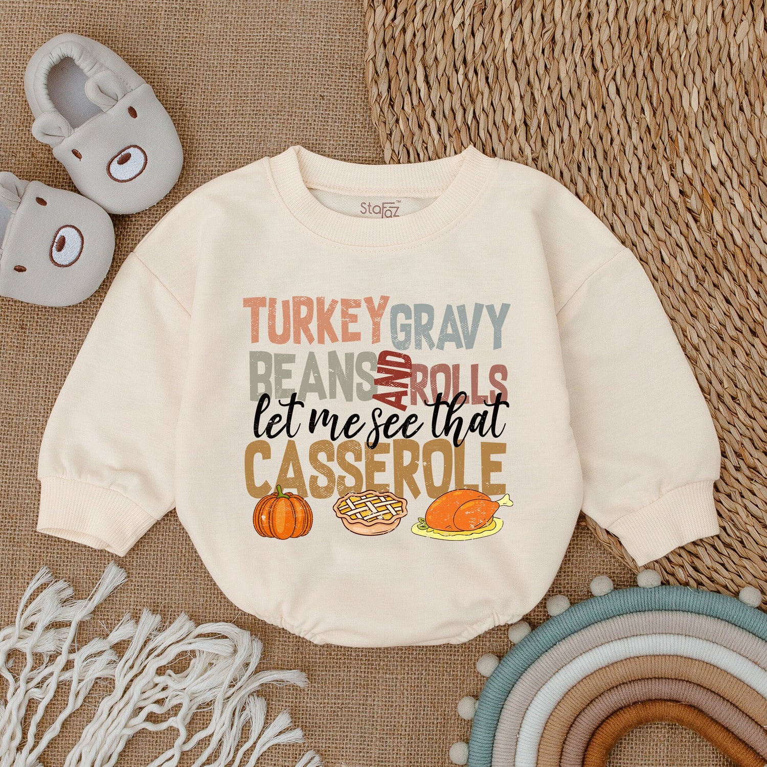 Turkey Baby Romper Thanksgiving Infant Outfit Fall Baby Girl Clothes First Thanksgiving image 1