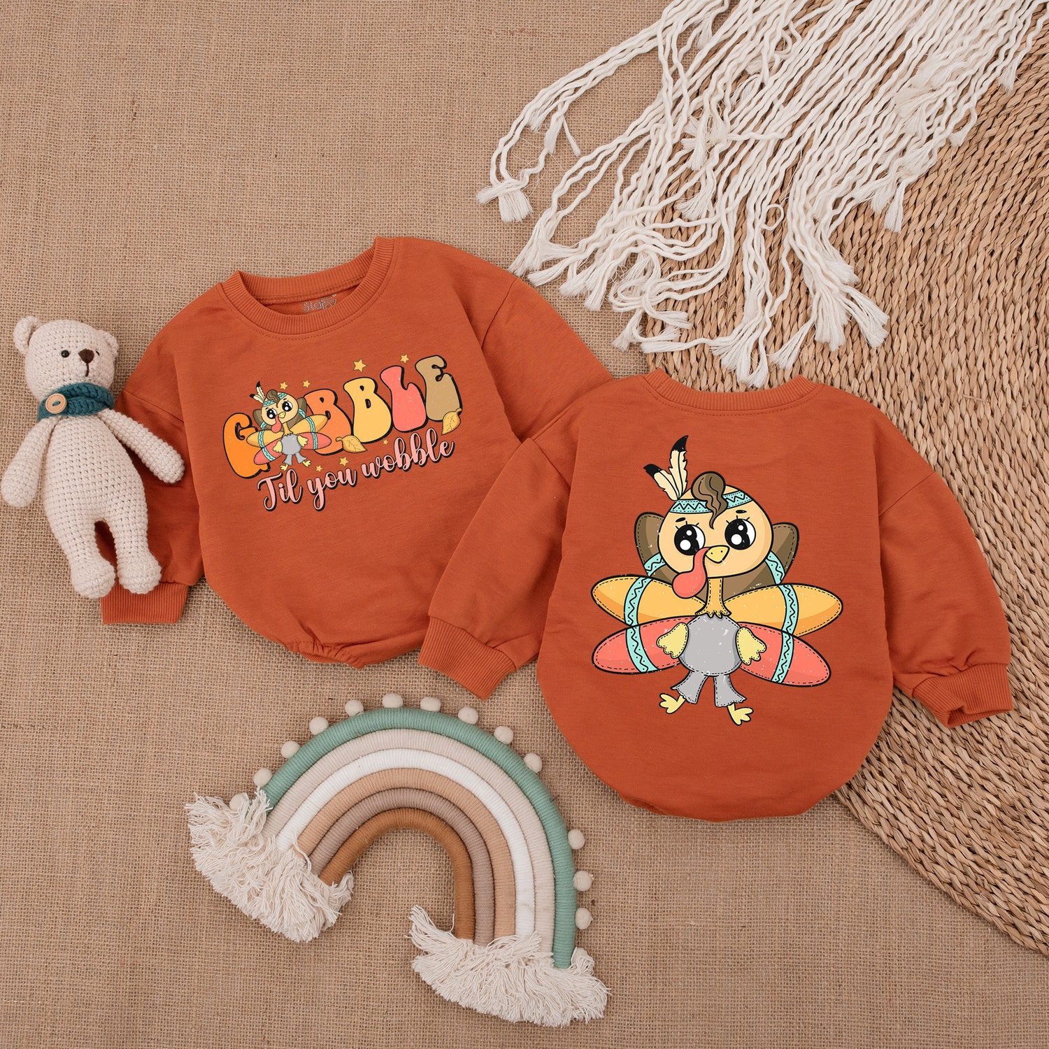 My First Thanksgiving Baby Romper Fall Baby Clothes Gobble Gobble Till You Wobble Outfit image 2