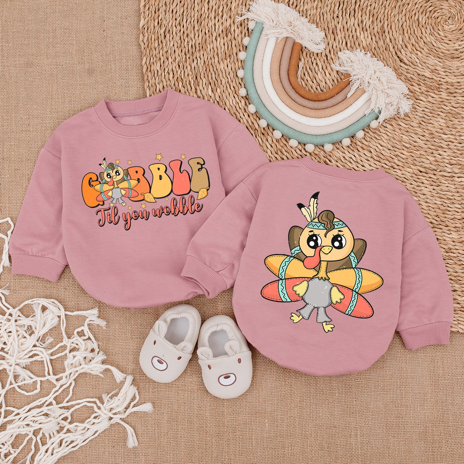 My First Thanksgiving Baby Romper Fall Baby Clothes Gobble Gobble Till You Wobble Outfit image 3