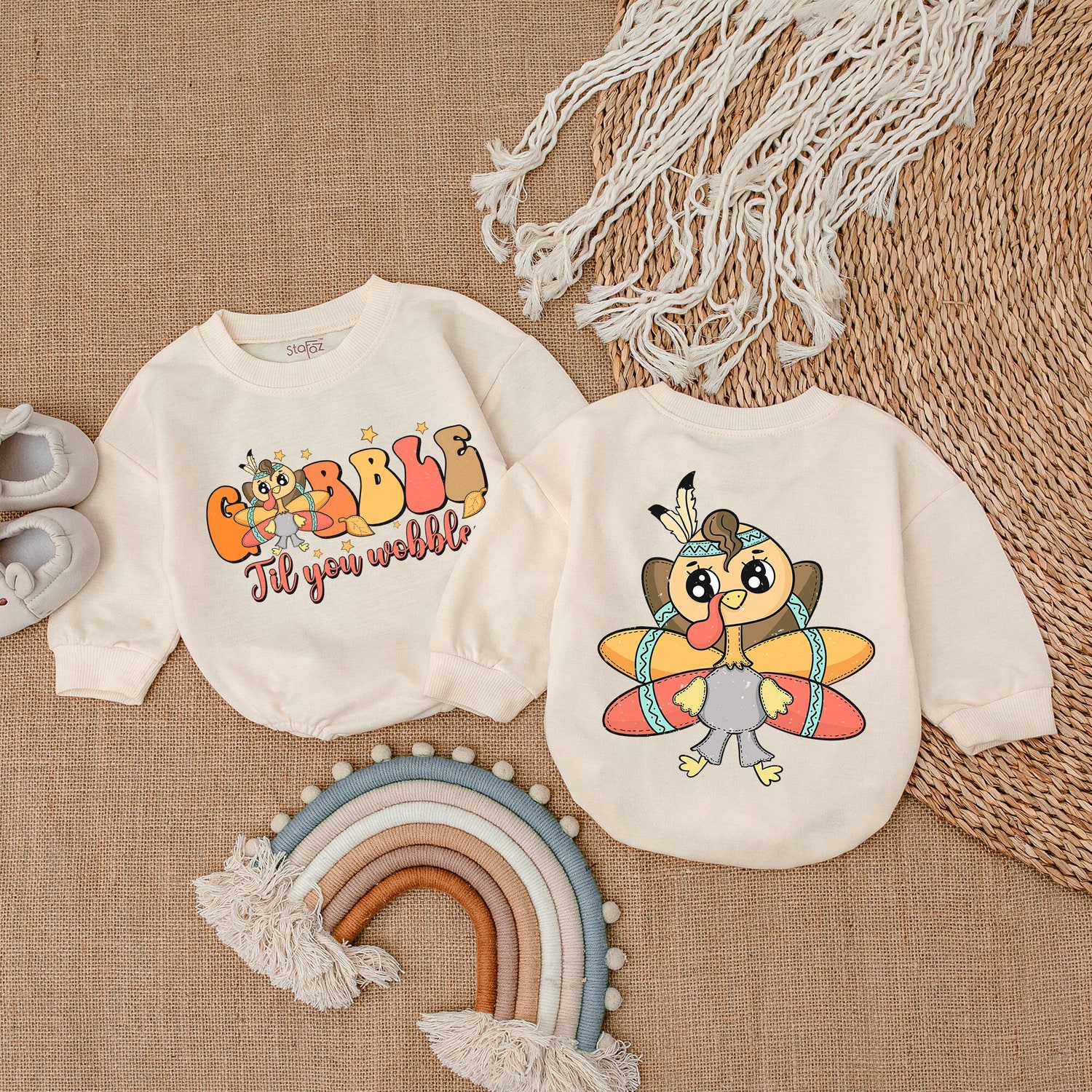 My First Thanksgiving Baby Romper Fall Baby Clothes Gobble Gobble Till You Wobble Outfit image 1