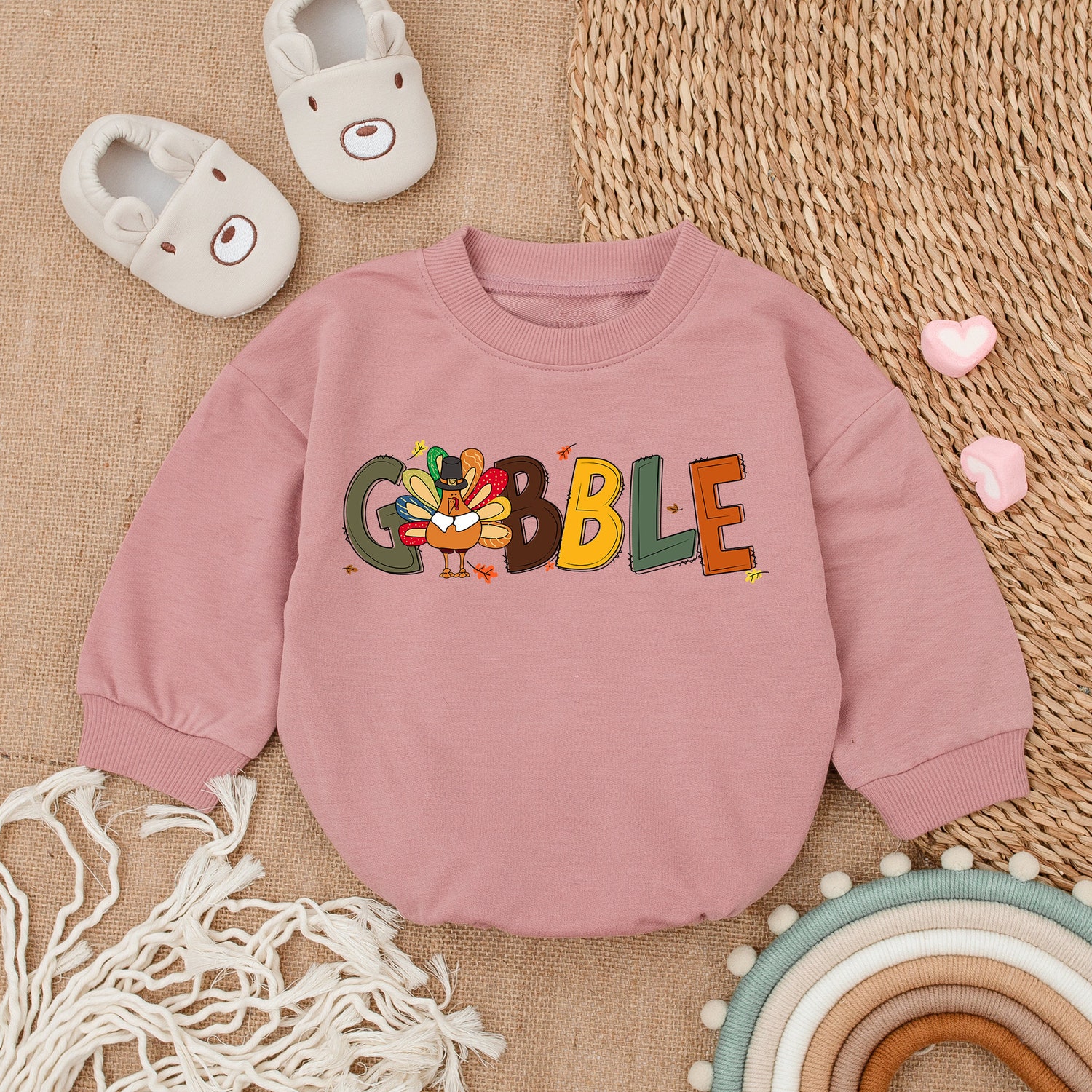 Thanksgiving Baby Romper Gobble Fall Bodysuit First Thanksgiving Outfit Baby Shower Gift image 2